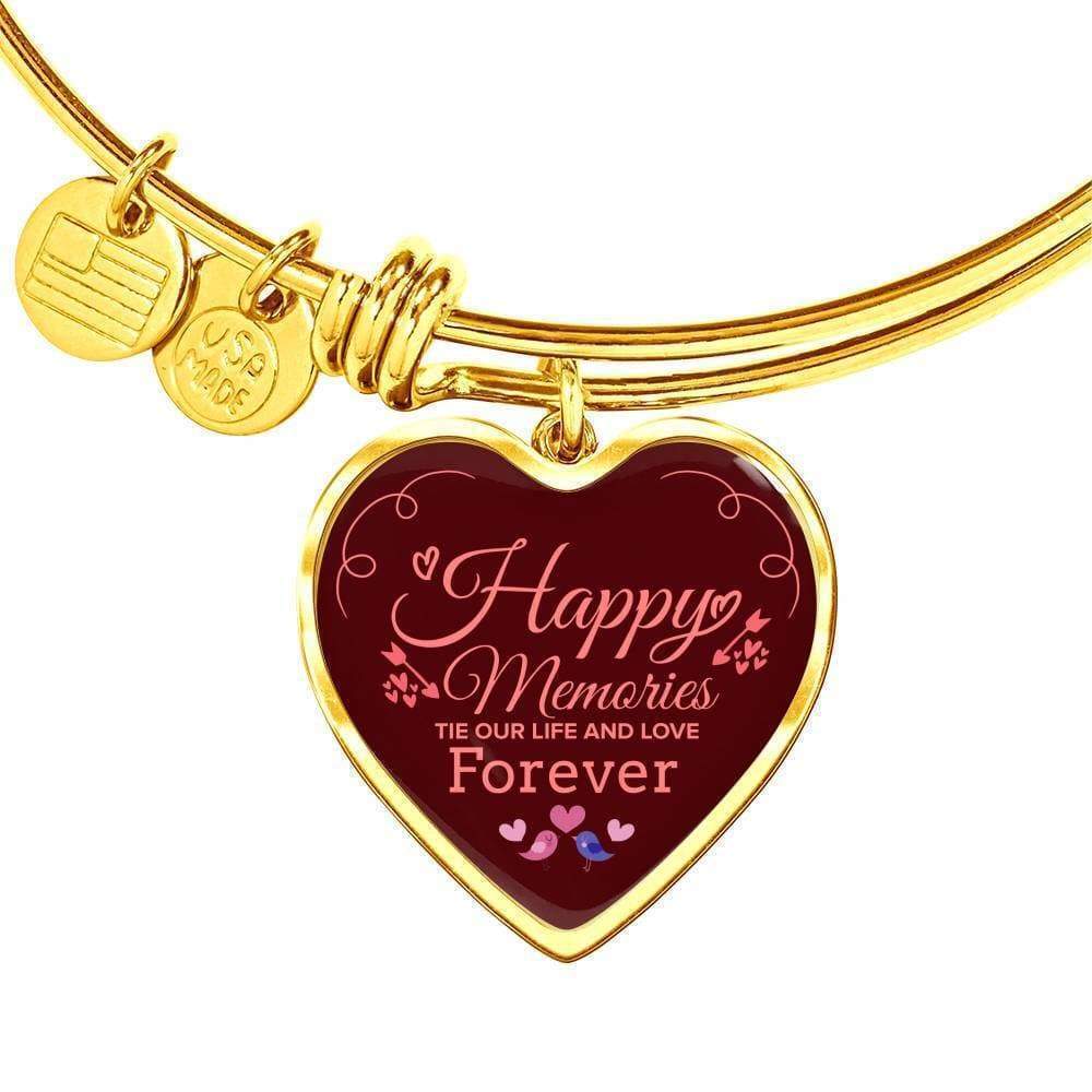 Happy Memories Personalized Engraved Gold Heart Bangle Bracelet Custom